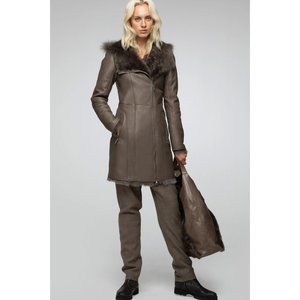 VSP Leather Shearling Fur Coat sz 6 $1495